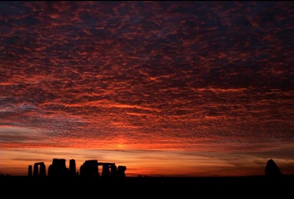 Stonehenge under a red sky